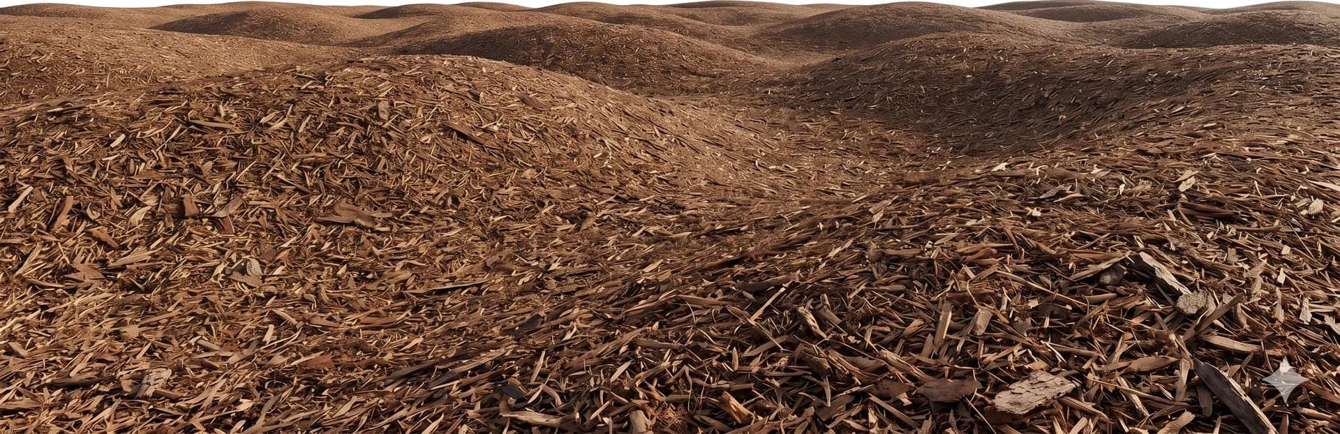 Rolling mounds of freshly delivered arborist wood chips.