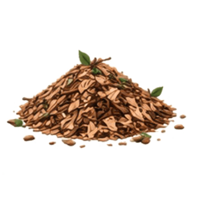 Two hands holding a scoop of fresh arborist wood chips.